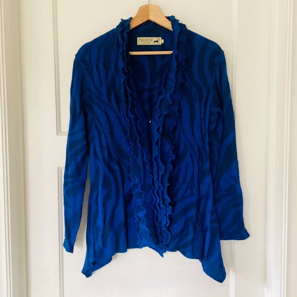 Peruvian Link Alpaca Collection Blue Ruffled Cardigan Size L Made in Peru Artsy - Picture 14 of 15